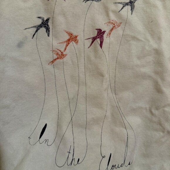 Cotton Tote Grocery Shopping Bag w/Colorful Graphic Birds Quote 13.5 x 13.5 inch - Picture 4 of 7